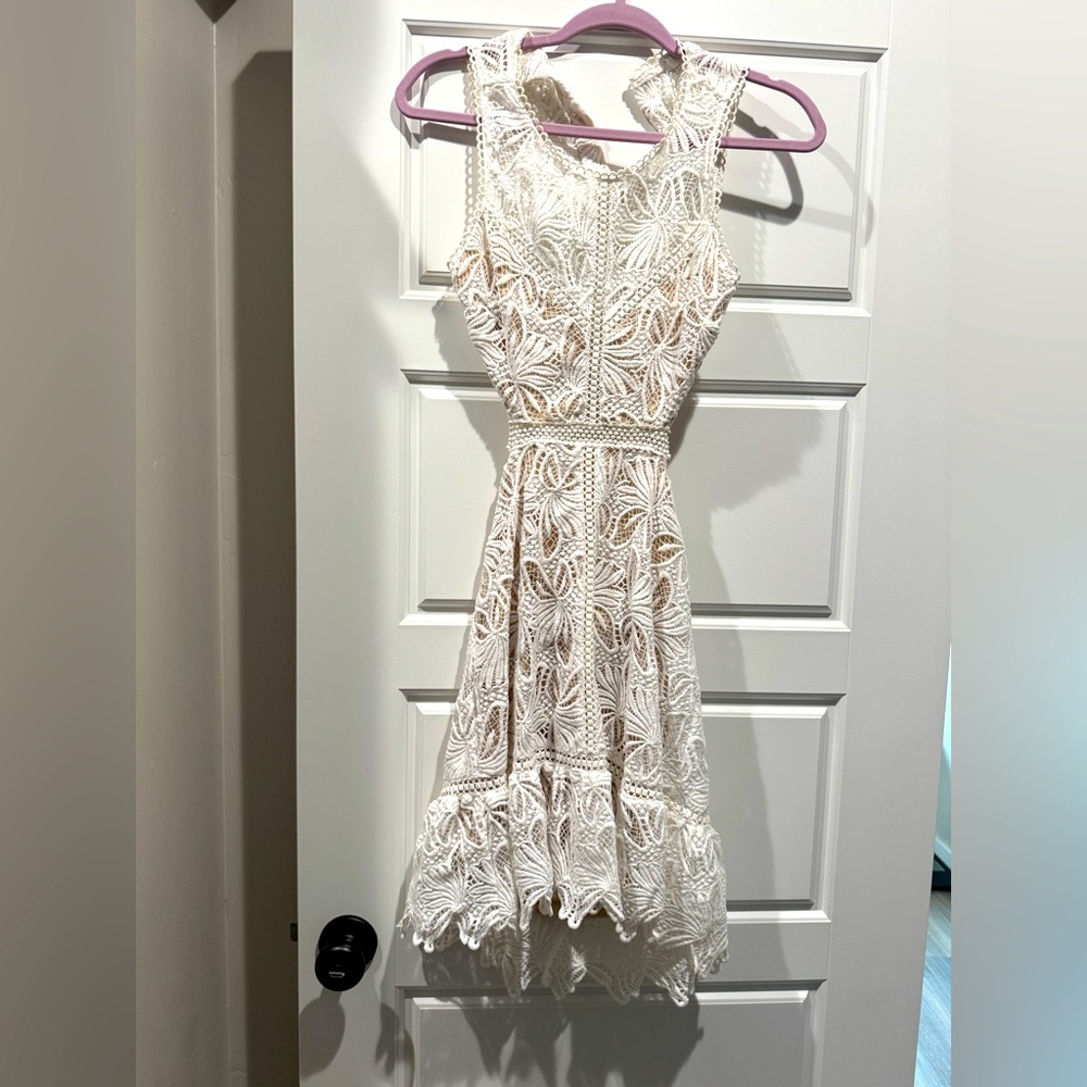 White Lace Back Cutout Mini Dress